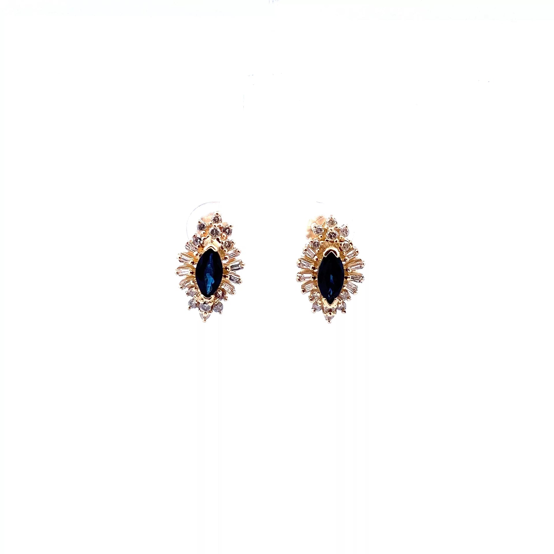 Elegant 14 Karat Yellow Gold Diamond and Sapphire Stud Earrings - Luxurious Fine Jewelry for the Modern Woman