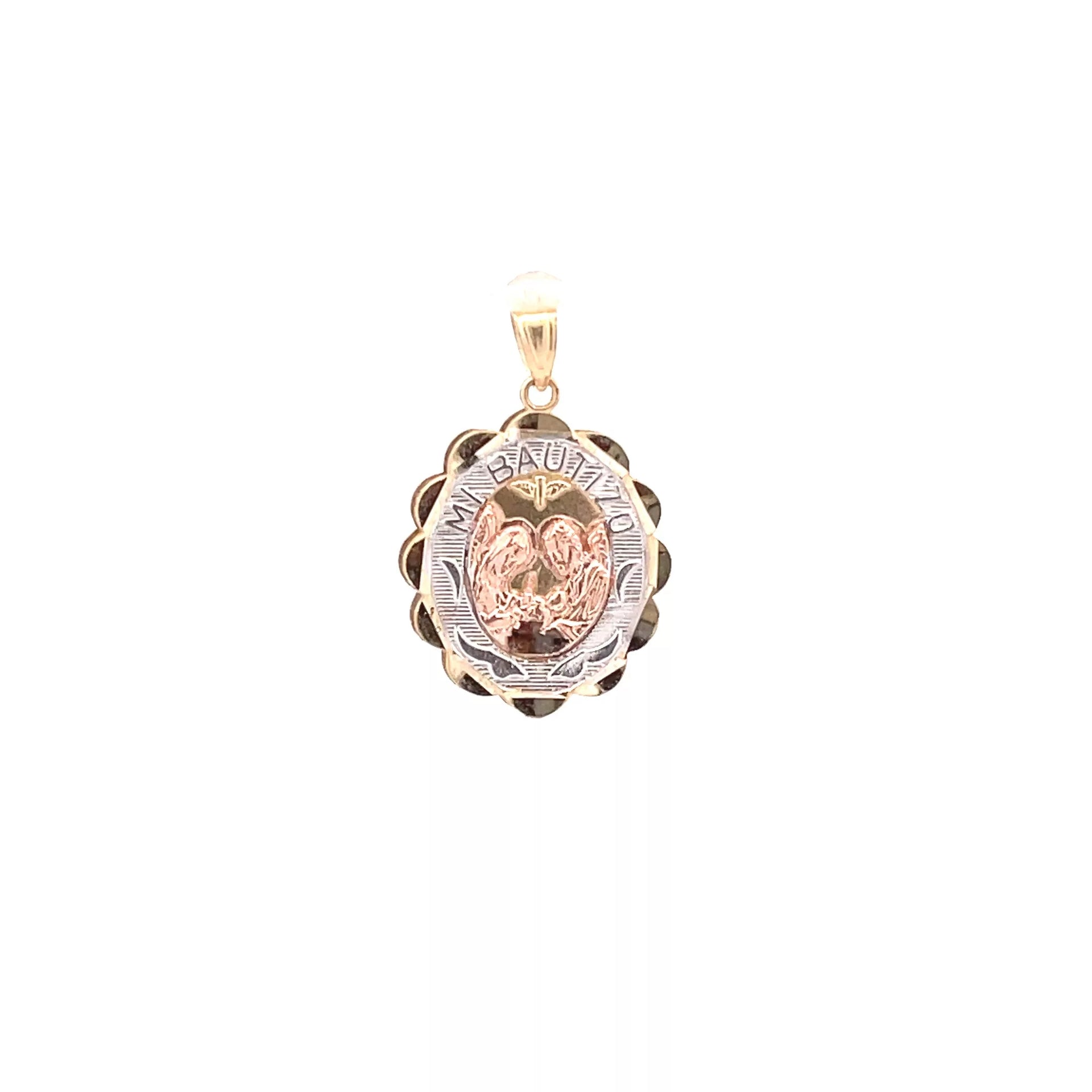 Stunning Tri-Color Gold Baptism Pendant with Delicate Diamond Accents - Exquisite Fine Jewelry Accessory