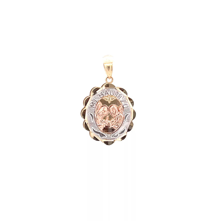 Stunning Tri-Color Gold Baptism Pendant with Delicate Diamond Accents - Exquisite Fine Jewelry Accessory