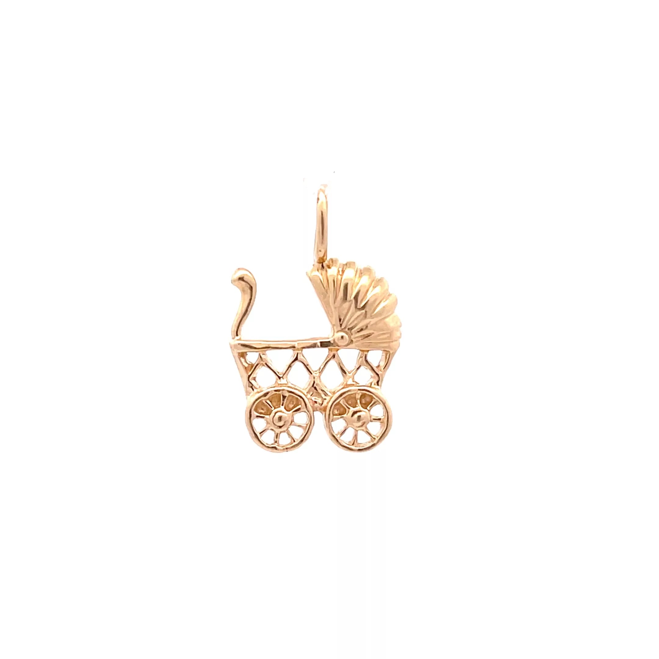 Exquisite 14K Yellow Gold Baby Buggy Pendant with Diamond Accents - Perfect Addition to Your Fine Estate Jewelry Collection