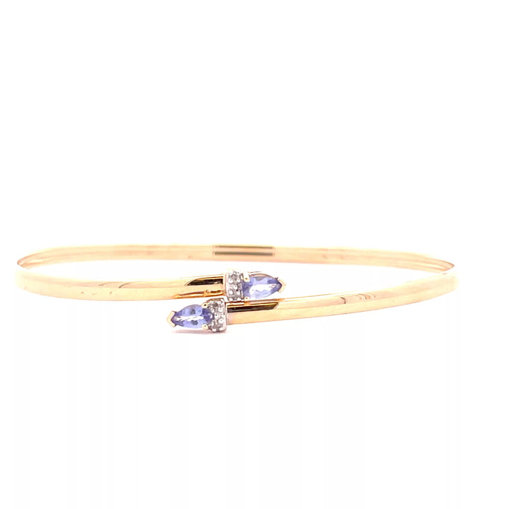 14 Karat Yellow Gold Diamond and Tanzanite Bangle Bracelet - Exquisite Fine Jewelry Featuring Sparkling Diamonds and Rare Tanzanite Stones