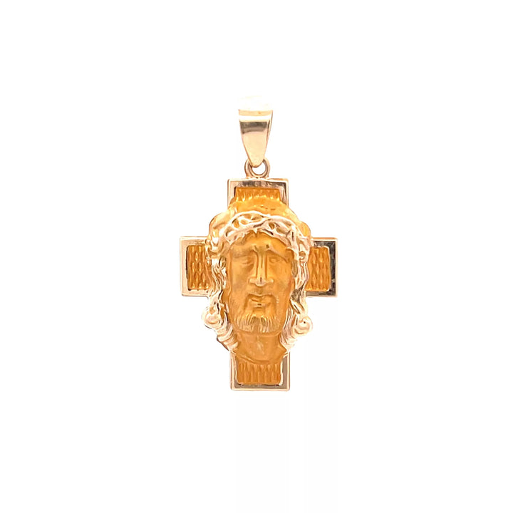 14 Karat Yellow Gold Jesus Face Pendant Necklace with Diamond Accents - Fine Estate Jewelry