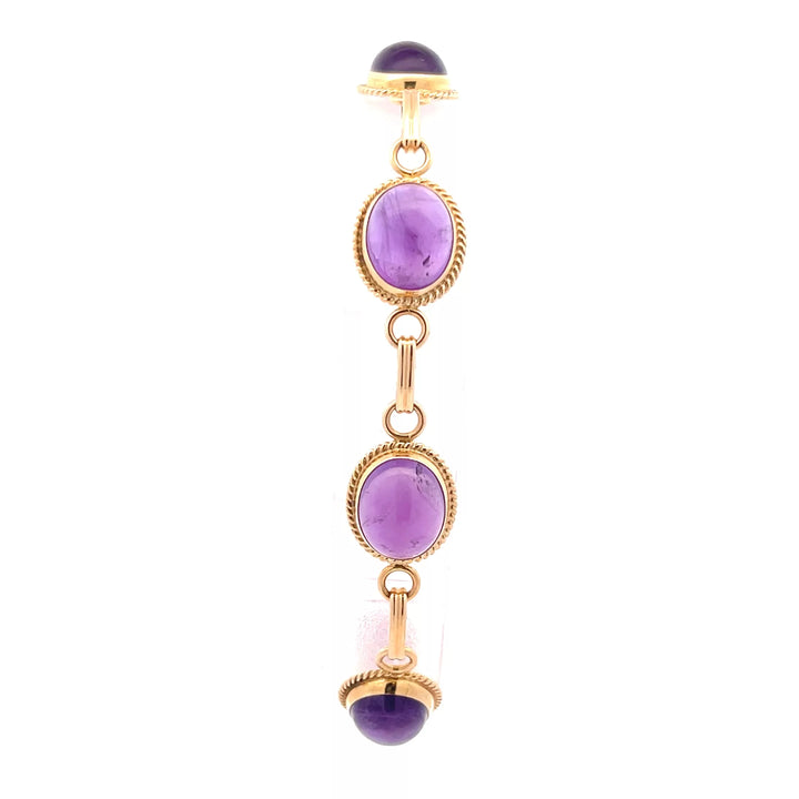 Stunning 14 Karat Yellow Gold Amethyst Cabachon Bracelet (Size 6) - Limited Edition Fine Jewelry in a Gorgeous Estate Style