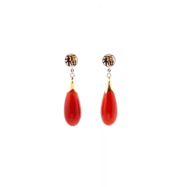 Exquisite 14K Gold Teardrop Earrings with Vibrant Orange Jade - A Perfect Addition to Your Fine Jewelry Collection