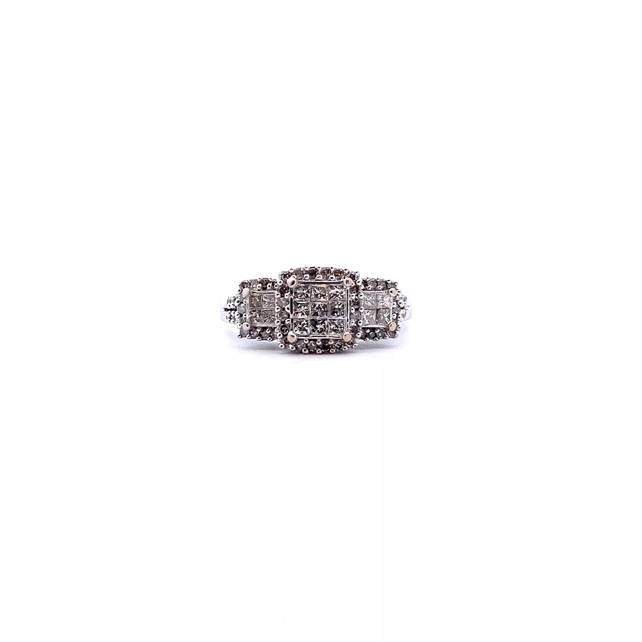 Exquisite 10K White Gold Princess Diamond Ring, Size 9 - A Shimmering Jewel of Diamond Jewelry