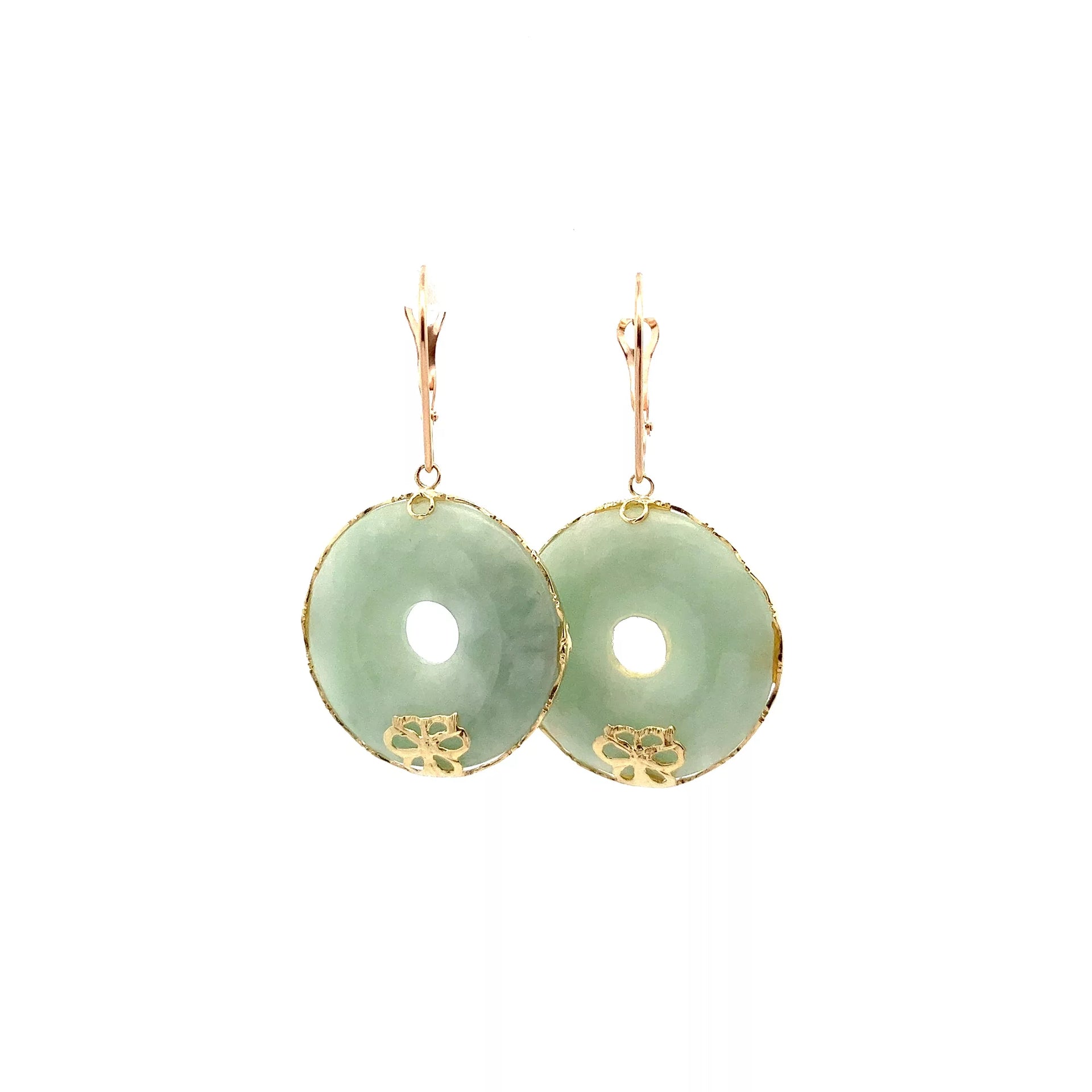 Exquisite 14K Gold Jade Circle Latchback Earrings - A Rare Find in Estate Jewelry