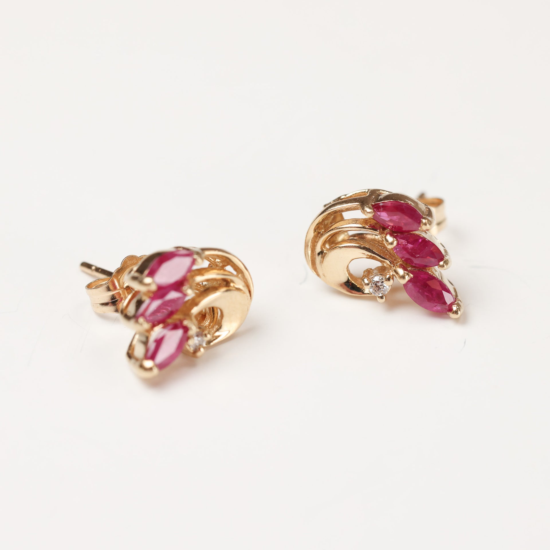 14 Karat Yellow Gold Ruby Diamond Studs