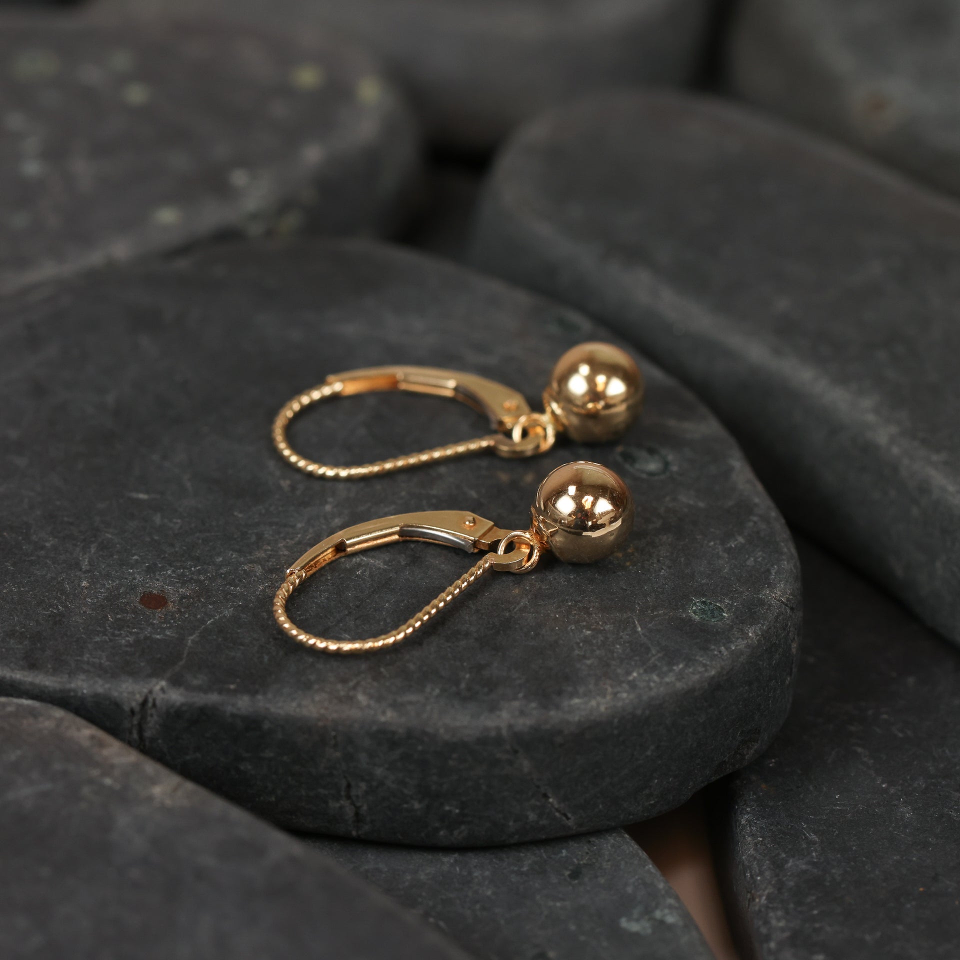 14 Karat Yellow Gold Leverback Ball Earrings