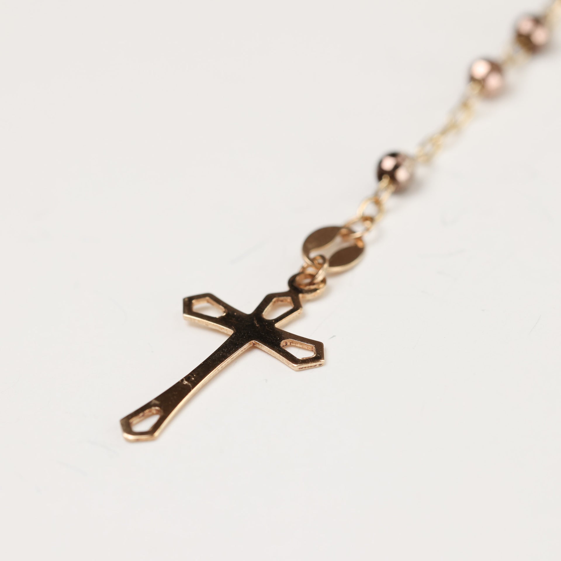 10 Karat Yellow & White & Rose Gold Rosary Necklace