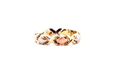 Exquisite 10 Karat Tri-Color Gold Band - Size 9 | Sparkling Diamond Jewelry | Luxurious Fine Jewelry | Timeless Estate Jewelry