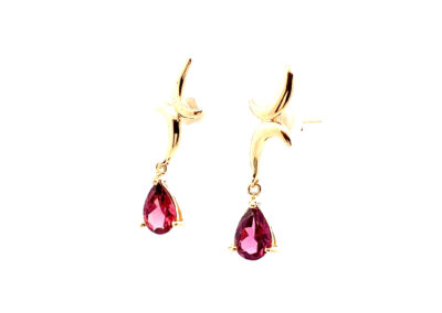 Exquisite 14 Karat Yellow Gold Earrings adorned with Rhodolite Garnet - a Stunning Addition to your Diamond and Fine Jewelry Collection