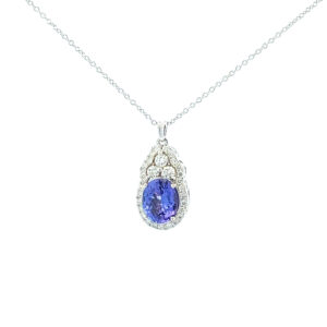 "Captivating Diamond and Tanzanite Necklace in 14K White Gold - Size 17.5" - Exquisite Fine Jewelry for Your Collection"