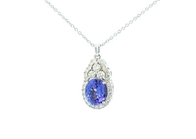 "Captivating Diamond and Tanzanite Necklace in 14K White Gold - Size 17.5" - Exquisite Fine Jewelry for Your Collection"