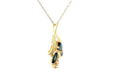 Exquisite 14 Karat Yellow Gold Pendant with Sparkling Diamonds and Rich Sapphire | Fine Estate Diamond Jewelry