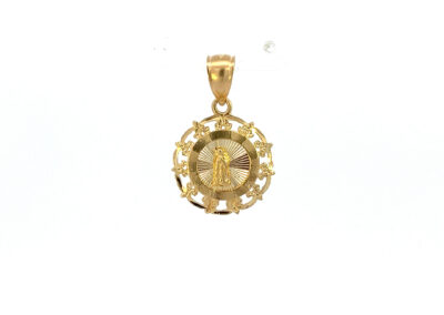 A yellow gold pendant with a diamond in the center.