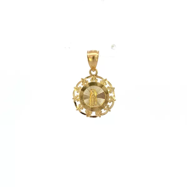 A yellow gold pendant with a diamond in the center.
