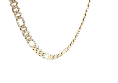 10 Karat White and Yellow Gold Diamond Cut Figaro Necklace - Exquisite Estate Jewelry for a Dazzling Diamond Jewelry Collection