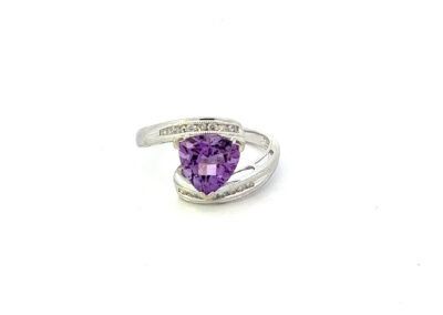 Stunning 14 Karat White Gold Amethyst and Diamond Ring - Size 6.5 | Exquisite Diamond & Amethyst Jewelry for Sale | Fine Estate Jewelry Online