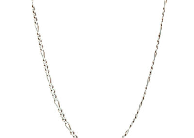 A silver chain on a white background.