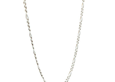 A silver chain on a white background.