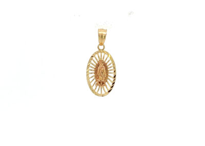 A gold - plated pendant with an ornate design.