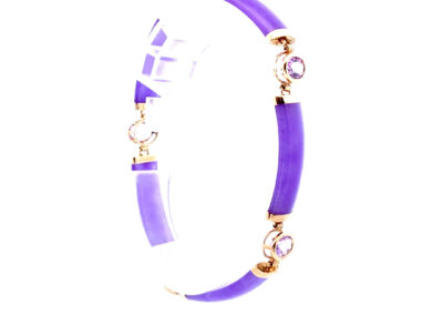 14 Karat Yellow Gold Bar Link Necklace with Amethyst and Jade Stones (Size: Diamond Jewelry, Fine Jewelry, Estate Jewelry)