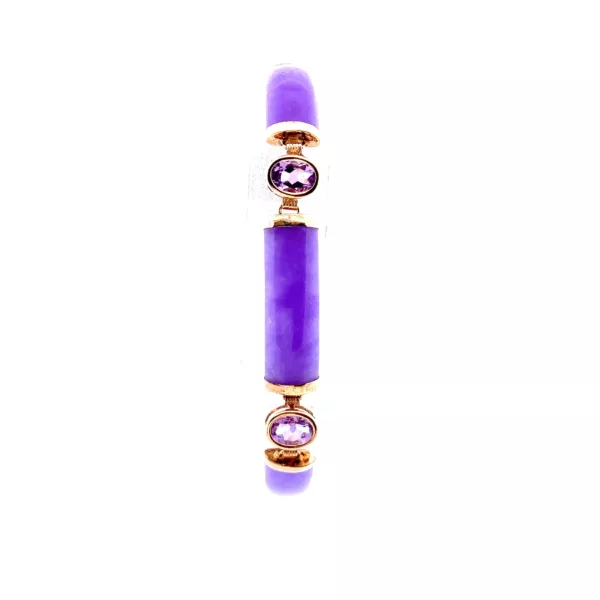 14 Karat Yellow Gold Bar Link Necklace with Amethyst and Jade Stones (Size: Diamond Jewelry, Fine Jewelry, Estate Jewelry)