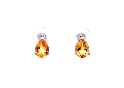 Stunning 14kt White Gold Pear Stud Earrings with Radiant Orange Citrine Gemstones - Perfect Fine Jewelry for the Modern Woman