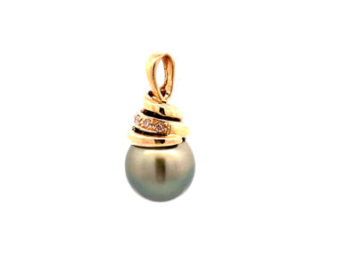 14kt Yellow Gold Tahitian Pearl Pendant - Exquisite Diamond Fine Jewelry Pendant, Luxury Estate Jewelry