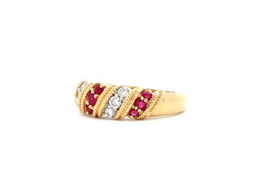 Stunning 14 Karat Yellow Gold Diamond and Ruby Ring | Sparkling Gemstone Jewelry | Exquisite Estate Jewels