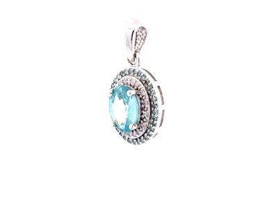 10 Karat White Gold Diamond and Topaz Necklace - Exquisite Fine Jewelry with a Touch of Elegance