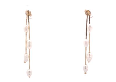 14 Karat Yellow Gold Dangle Stud Earrings with Freshwater Pearl - Exquisite Fine Jewelry with a Touch of Elegance