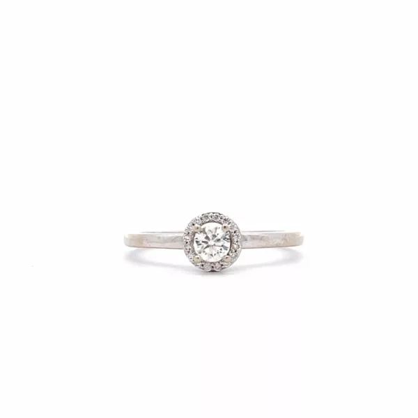 Exquisite 14K White Gold Halo Diamond Ring - Size 9 | Sparkling Diamond Jewelry for a Touch of Elegance | Fine Estate Jewelry to Treasure