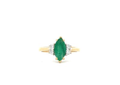 Exquisite 14 Karat Yellow Gold Diamond and Emerald Ring - Size 6.5 | Fine Estate Jewelry