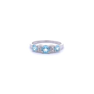Radiant Blue Topaz and Glass Ring in 10 Karat White Gold - Size 7 | Stunning Diamond Jewelry, Exquisite Fine Jewelry, Exclusive Estate Jewelry