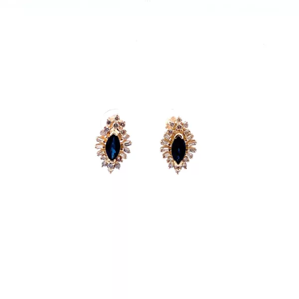 Elegant 14 Karat Yellow Gold Diamond and Sapphire Stud Earrings - Luxurious Fine Jewelry for the Modern Woman