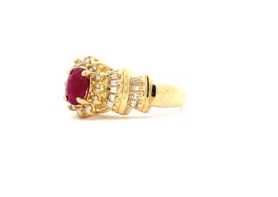 Radiant 14 Karat Yellow Gold Diamond and Ruby Ring - Size 6.5: A Dazzling Piece of Fine Estate Jewelry