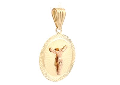 Exquisite 14 Karat Rose and Yellow Gold Crucifix Pendant - a Timeless Masterpiece in Diamond Jewelry