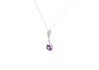 14 Karat White Gold Amethyst and Diamond Necklace - 18" on a white background.