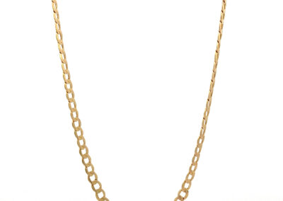 A gold chain necklace with an oval link.