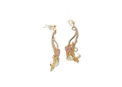 A pair of gold - plated earrings with pink and yellow stones.