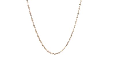 A gold chain necklace on a white background.