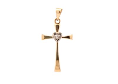 Exquisite 14K Gold Cross Pendant with Sparkling Diamond Accent - Timeless Piece of Fine Jewelry for Elegant Statements