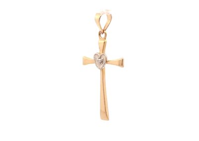 Exquisite 14K Gold Cross Pendant with Sparkling Diamond Accent - Timeless Piece of Fine Jewelry for Elegant Statements