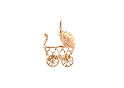 Exquisite 14K Yellow Gold Baby Buggy Pendant with Diamond Accents - Perfect Addition to Your Fine Estate Jewelry Collection
