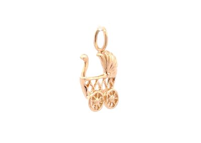 Exquisite 14K Yellow Gold Baby Buggy Pendant with Diamond Accents - Perfect Addition to Your Fine Estate Jewelry Collection