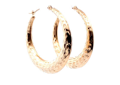 A pair of gold plated hoop earrings.