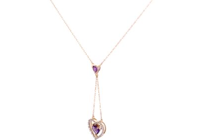Exquisite 10 Karat Yellow Gold Necklace with Stunning Amethyst and Sparkling Diamond Accents - A Luxurious Addition to your Diamond Jewelry Collection
