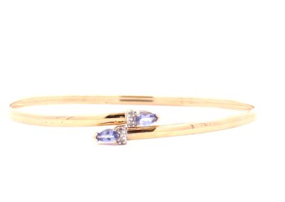 14 Karat Yellow Gold Diamond and Tanzanite Bangle Bracelet - Exquisite Fine Jewelry Featuring Sparkling Diamonds and Rare Tanzanite Stones