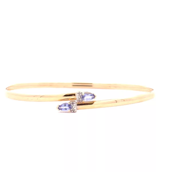 14 Karat Yellow Gold Diamond and Tanzanite Bangle Bracelet - Exquisite Fine Jewelry Featuring Sparkling Diamonds and Rare Tanzanite Stones